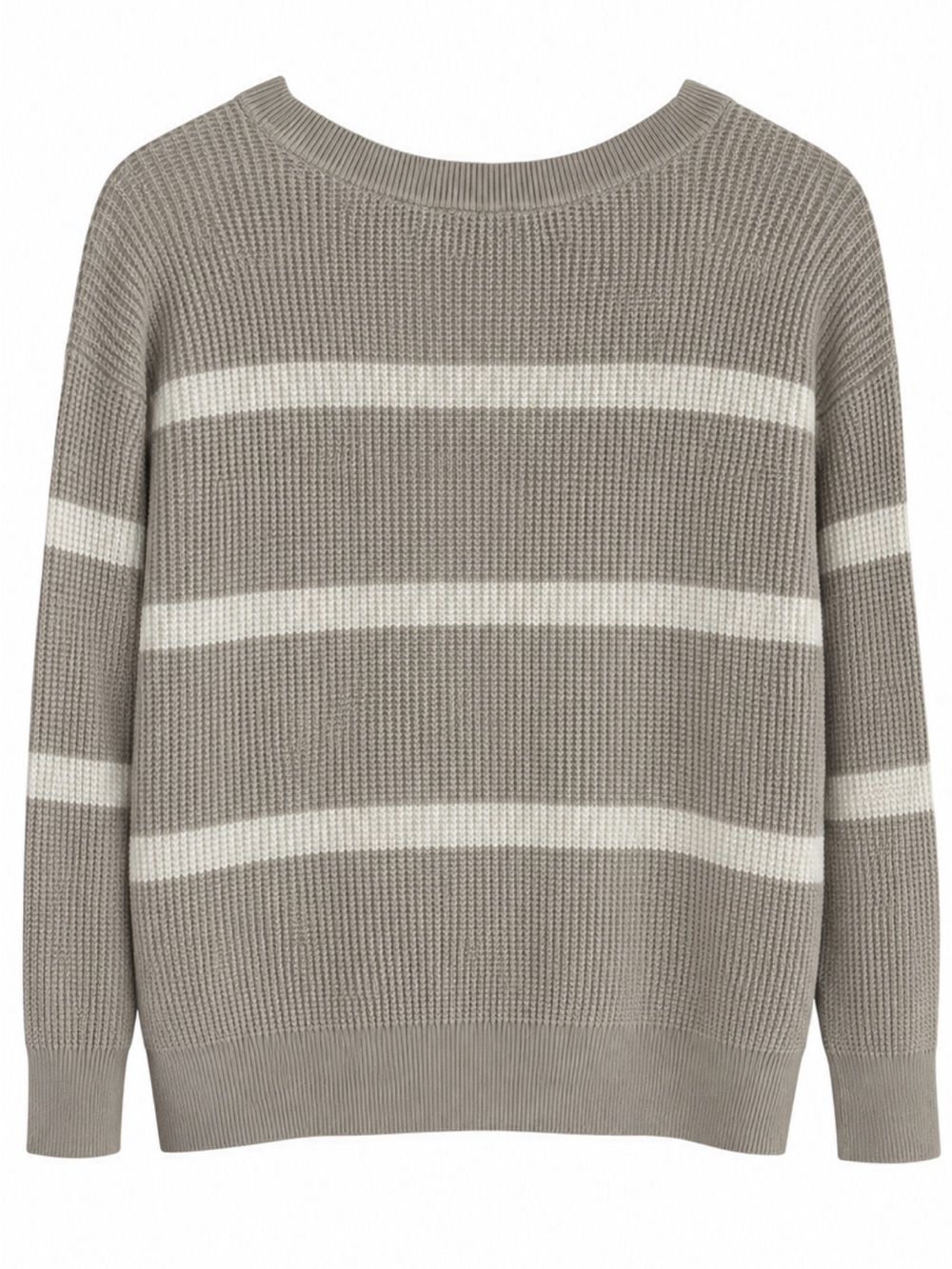L.L.Bean Cotton Gray & White Striped Waffle Knit Sweater Size L Petite